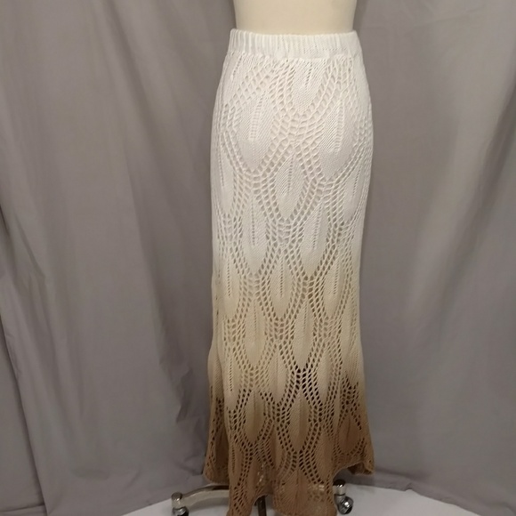 Crochet Maxi Skirt Hombre Fade Cobweb Weave Knit Pencil Slim Floor Length Long - Picture 3 of 8